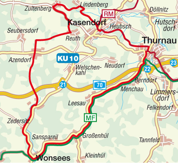 Streckenausschnitt Radtour KU 10
