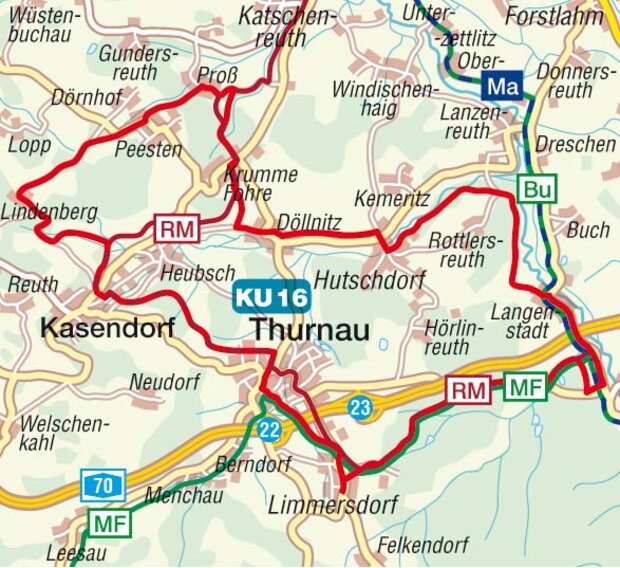 Streckenausschnitt Radtour KU 16
