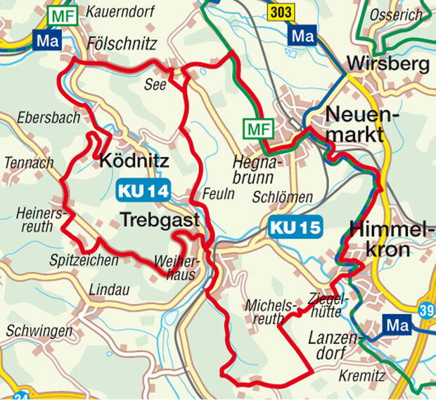 Streckenausschnitt Radtour KU 14