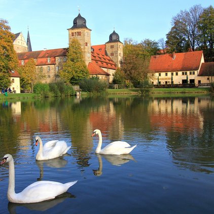 Schlossweiher mit Blick auf Schloss Thurnau